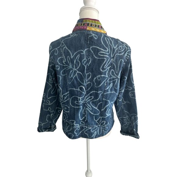 CHICOS Denim Patterned Multicolor Trim Jacket Blazer Size Chicos 1 US M 8 - Picture 6 of 7